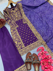 Captivating  Mirror Embroidery Work Purple Color Salwar Suit
