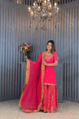 Captivating Embroidery Work Pink Color Sharara Suit