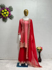 Captivating Embroidery Sequences Work Red Color Sharara suit