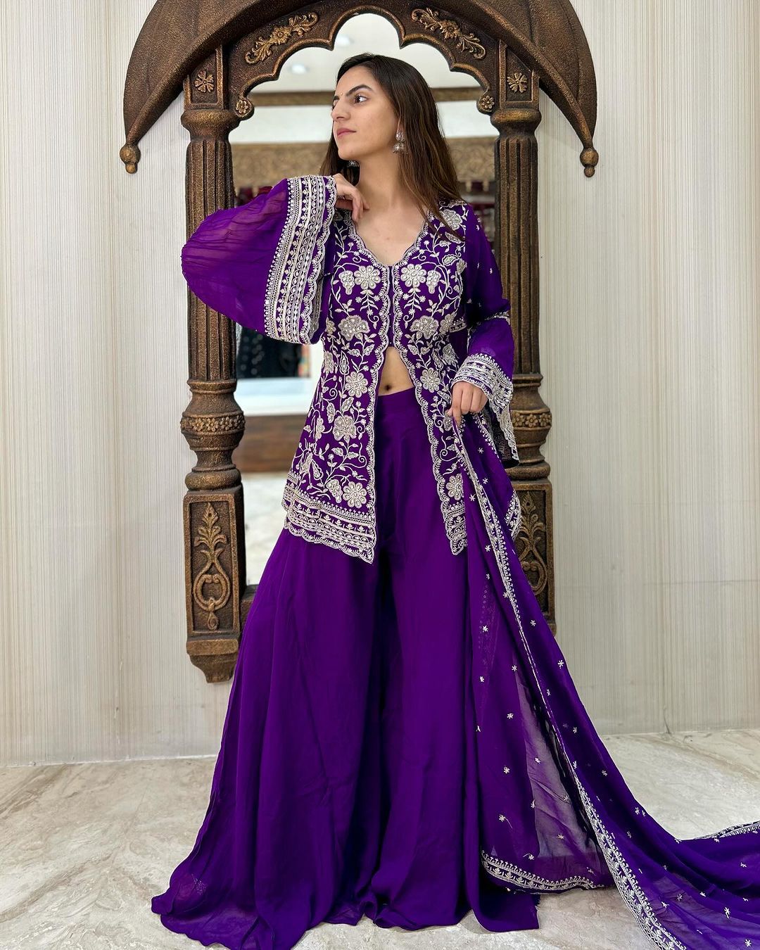 Outstanding Sequence Work Blue Color Sharara Suit