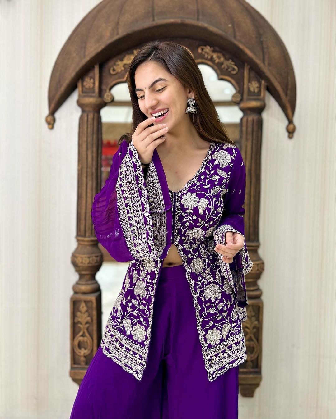 Outstanding Sequence Work Blue Color Sharara Suit