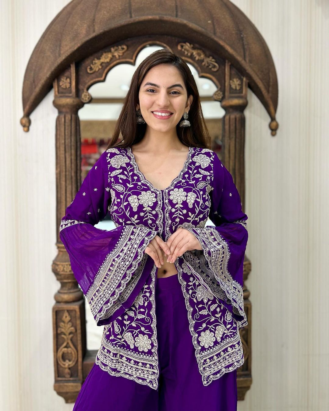 Outstanding Sequence Work Blue Color Sharara Suit