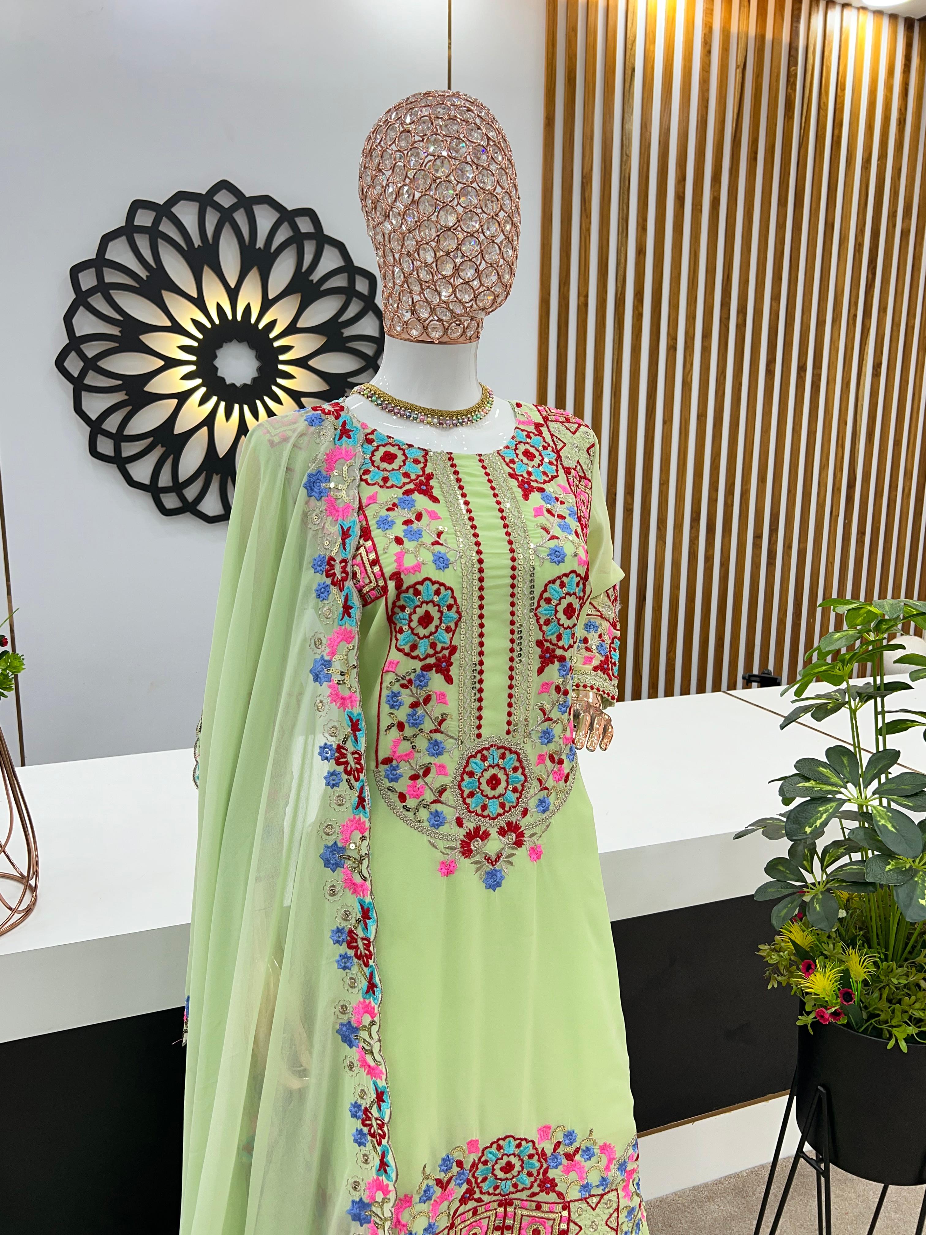 Captivating  Embroidery Sequence Work Rediyam Color Sahara Suit