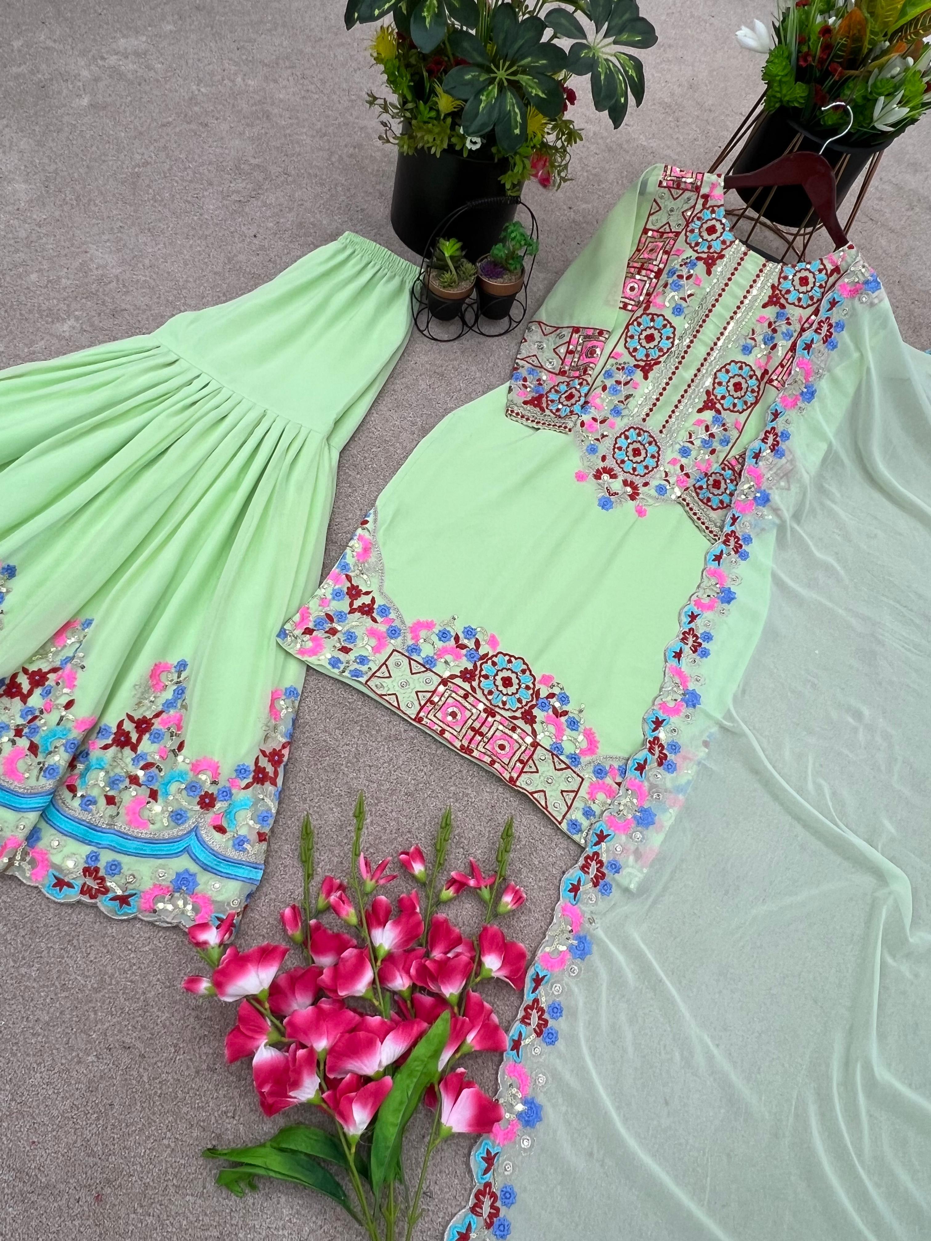 Captivating  Embroidery Sequence Work Rediyam Color Sahara Suit
