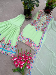 Captivating  Embroidery Sequence Work Rediyam Color Sahara Suit