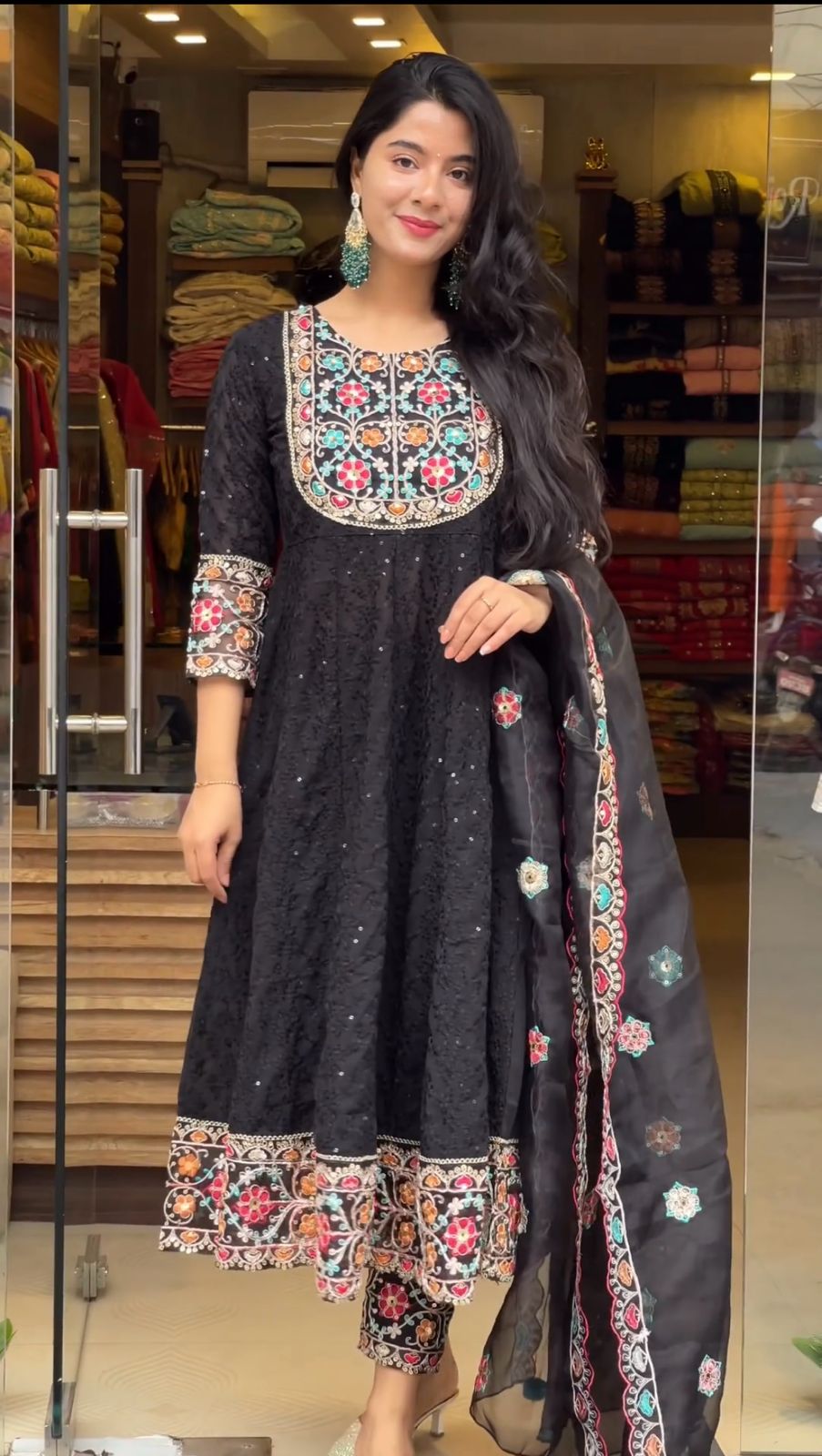 Fashionable Sequence Embroidery Black Color Anarkali Suit