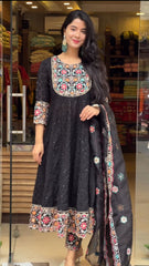 Fashionable Sequence Embroidery Black Color Anarkali Suit