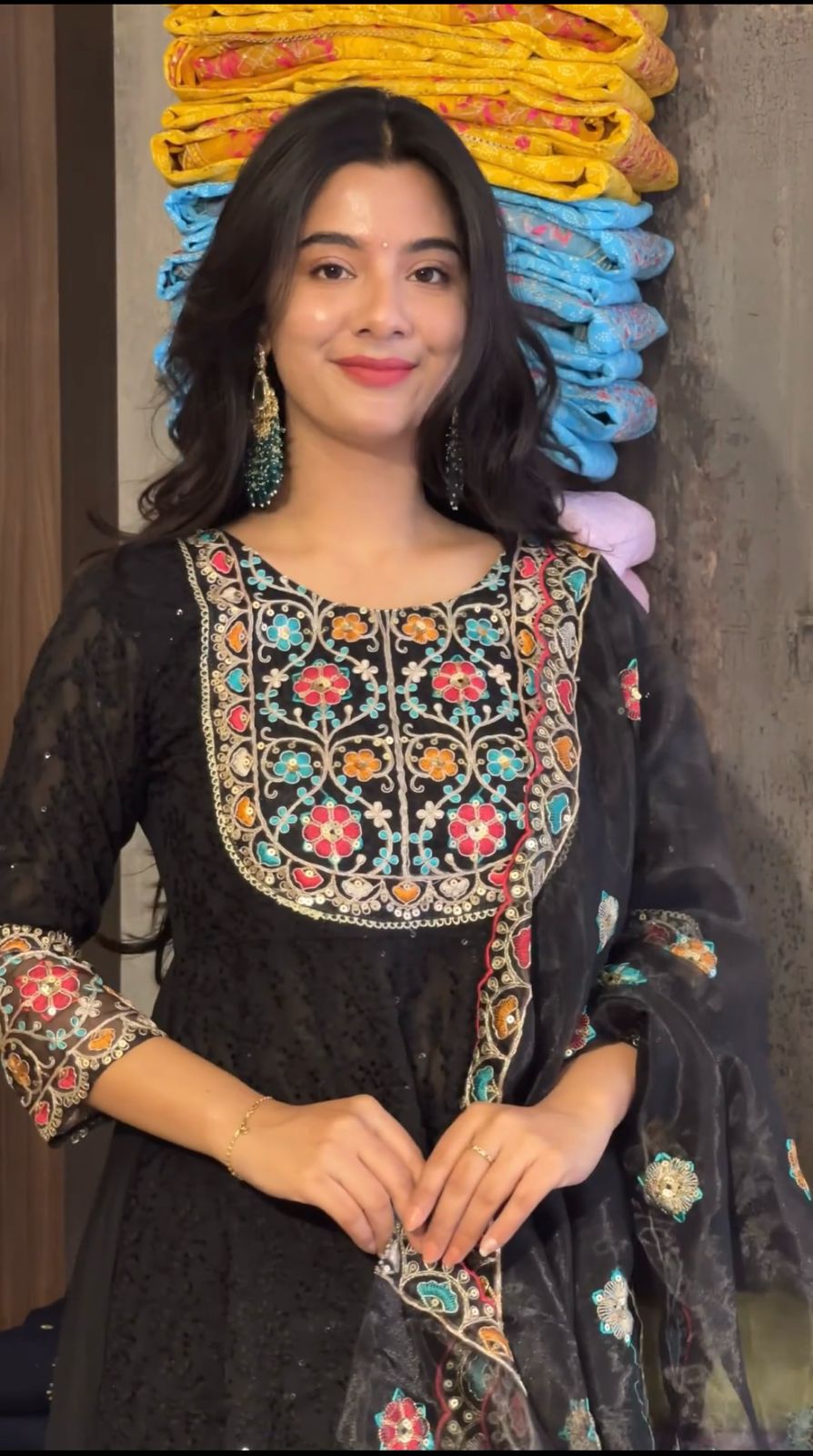 Fashionable Sequence Embroidery Black Color Anarkali Suit