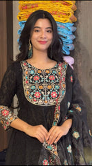 Fashionable Sequence Embroidery Black Color Anarkali Suit