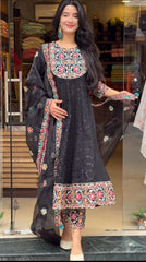 Fashionable Sequence Embroidery Black Color Anarkali Suit