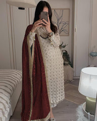Adorable Embroidery Sequence Work White Anarkali Suit