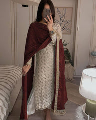 Adorable Embroidery Sequence Work White Anarkali Suit
