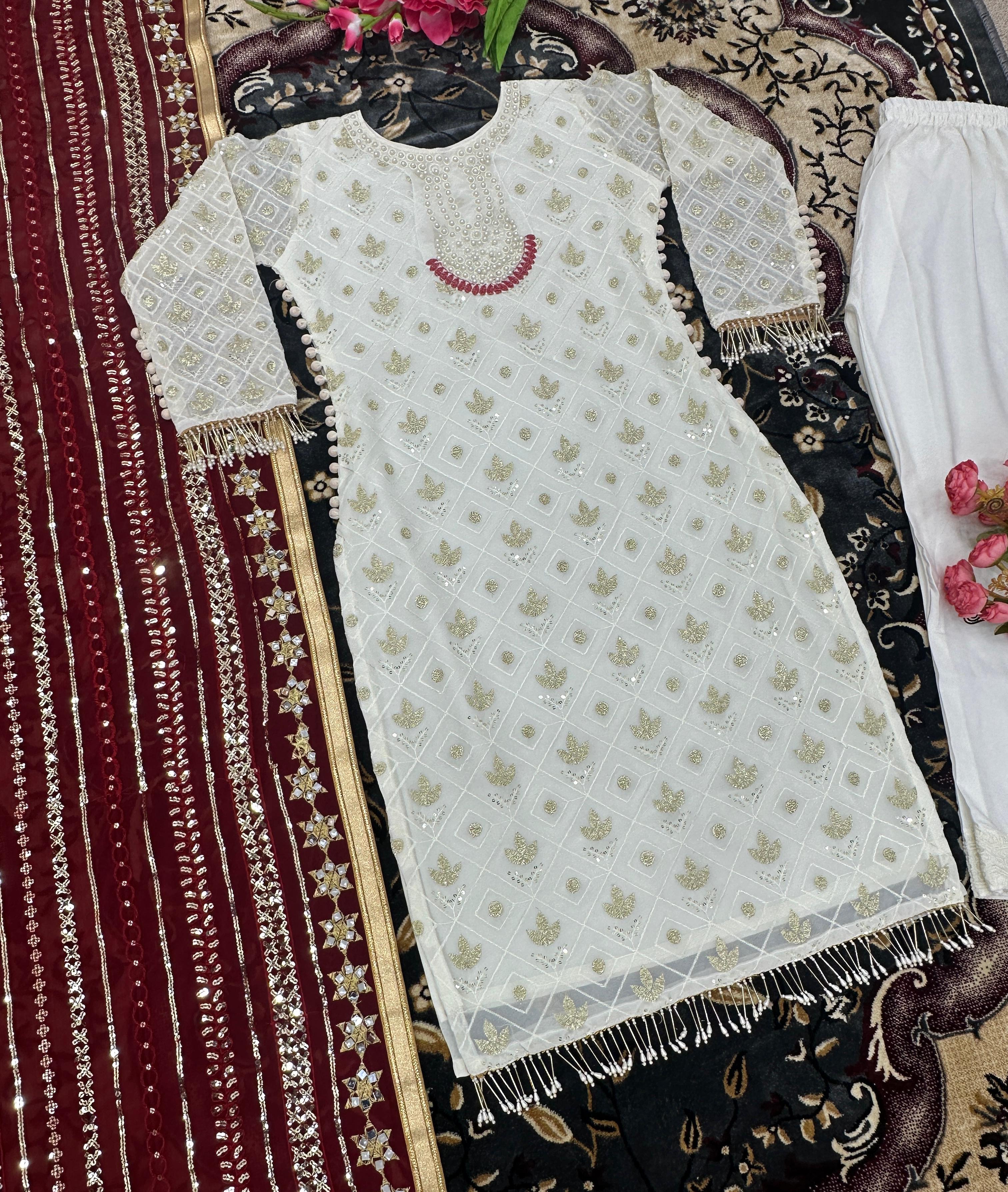 Adorable Embroidery Sequence Work White Anarkali Suit