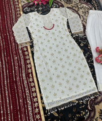 Adorable Embroidery Sequence Work White Anarkali Suit