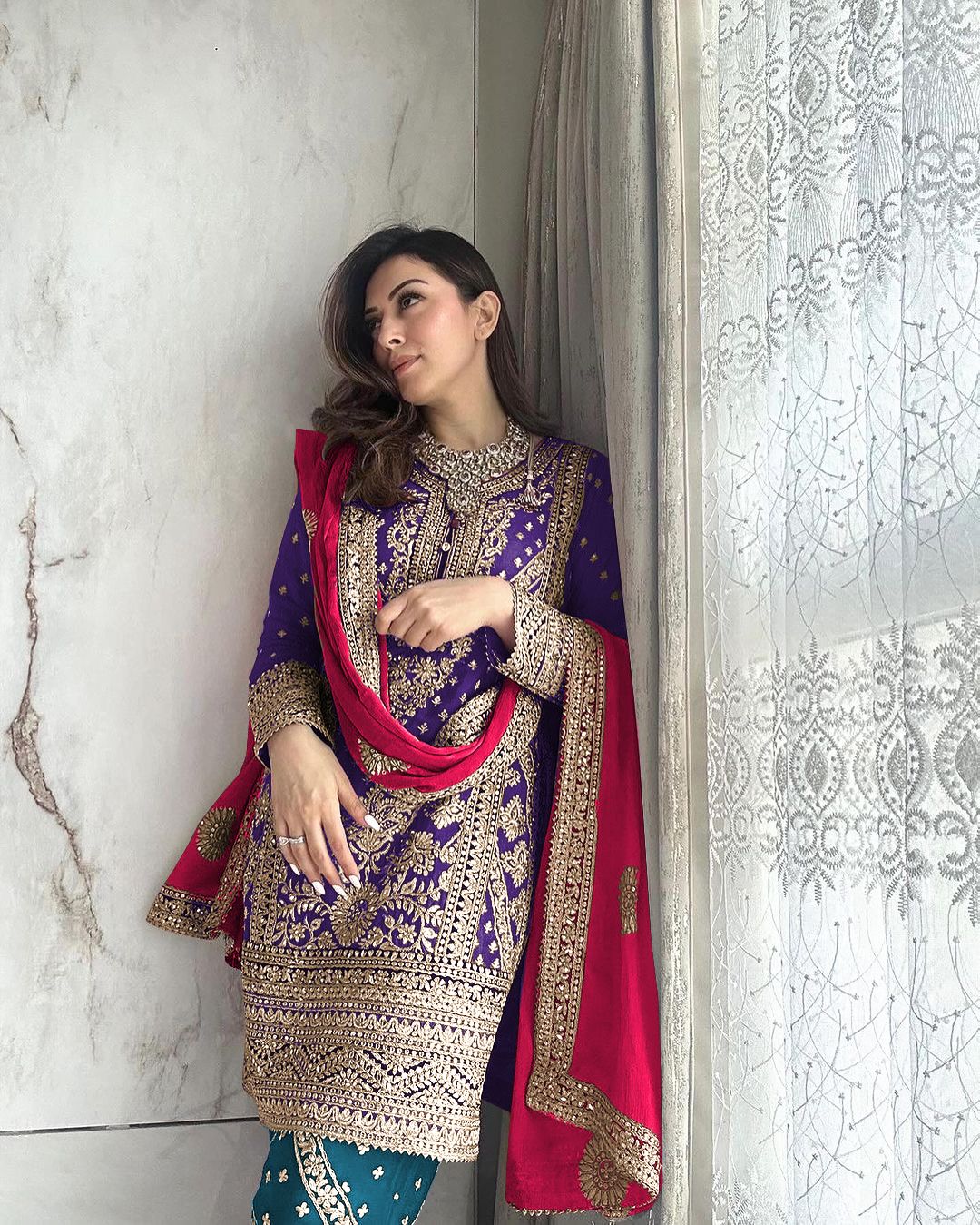 Wonderful Heavy Embroidery Sequence Work Blue Color Anarkali Suit