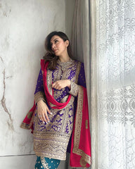 Wonderful Heavy Embroidery Sequence Work Blue Color Anarkali Suit