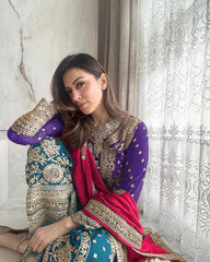 Wonderful Heavy Embroidery Sequence Work Blue Color Anarkali Suit