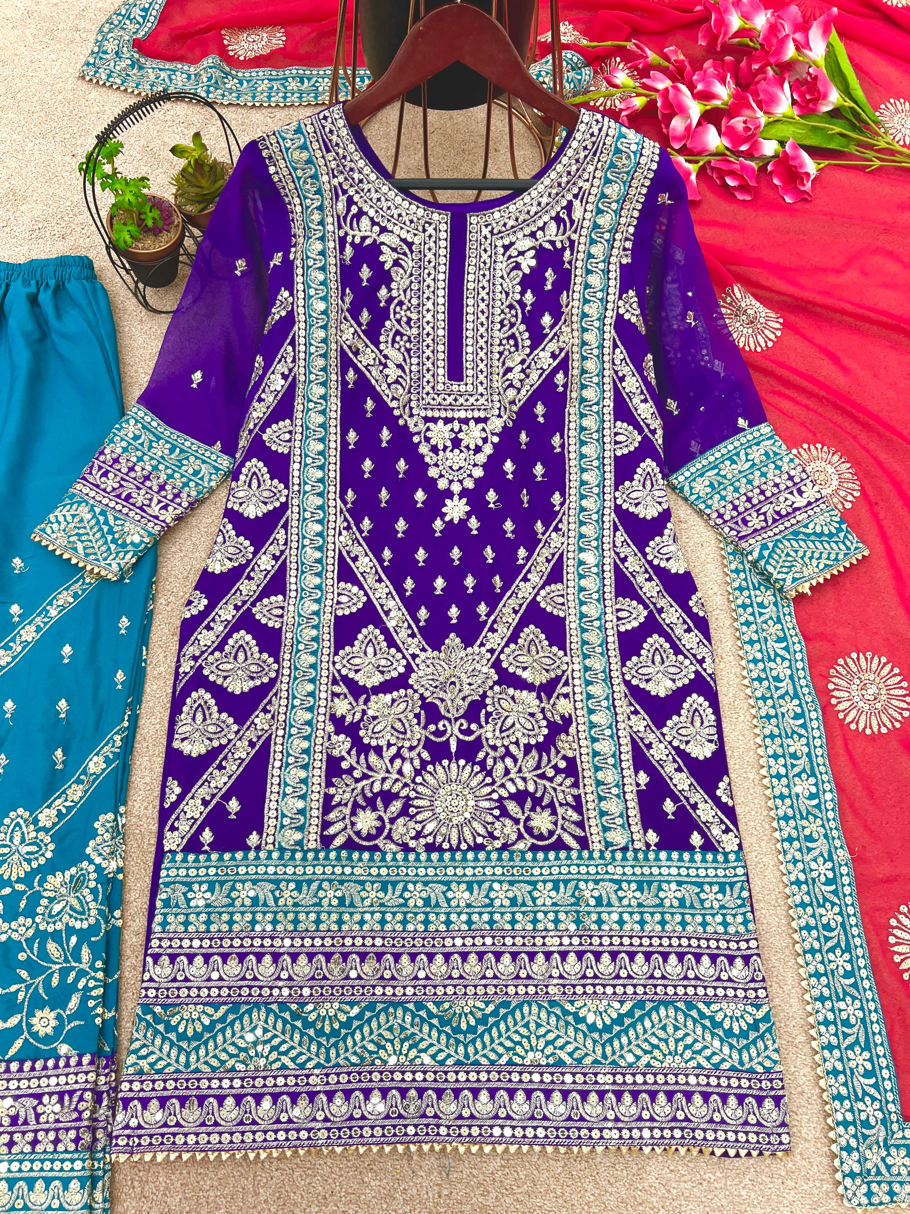 Wonderful Heavy Embroidery Sequence Work Blue Color Anarkali Suit