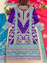 Wonderful Heavy Embroidery Sequence Work Blue Color Anarkali Suit