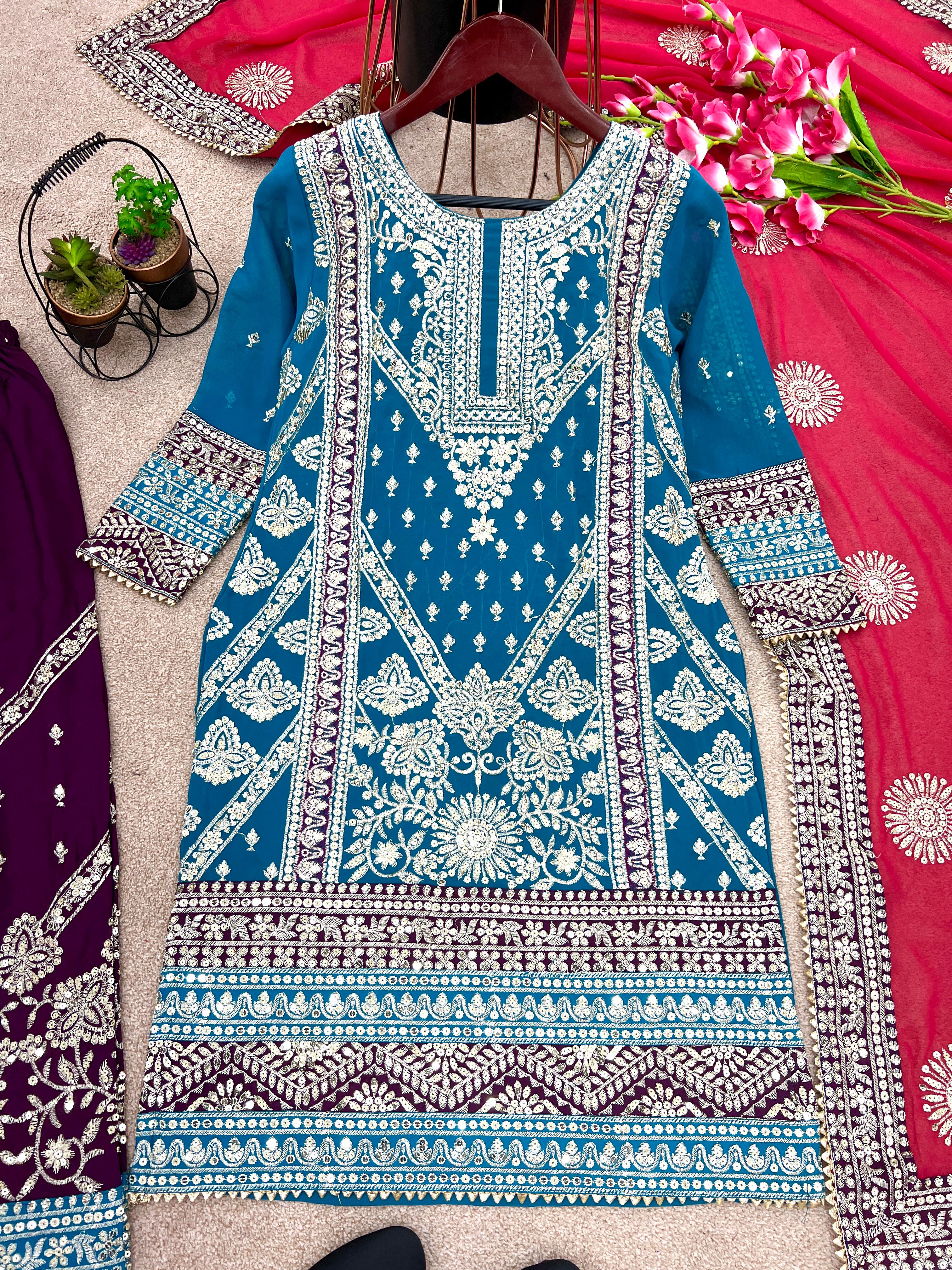 Wonderful Heavy Embroidery Sequence Work Rama Color Anarkali Suit