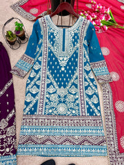 Wonderful Heavy Embroidery Sequence Work Rama Color Anarkali Suit