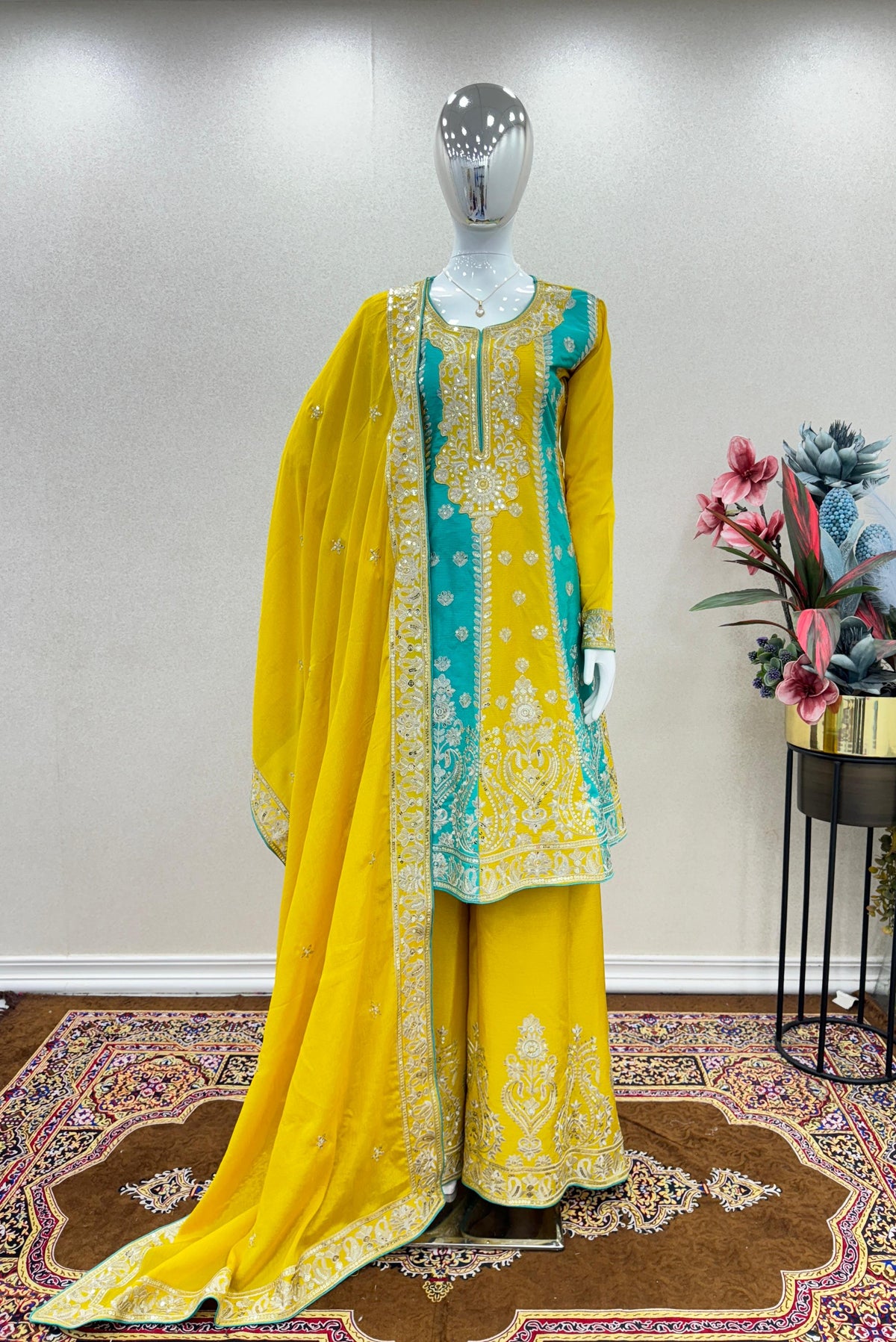 Mesmerizing Embroidery Sequence Work Yellow Color Sharara Suit