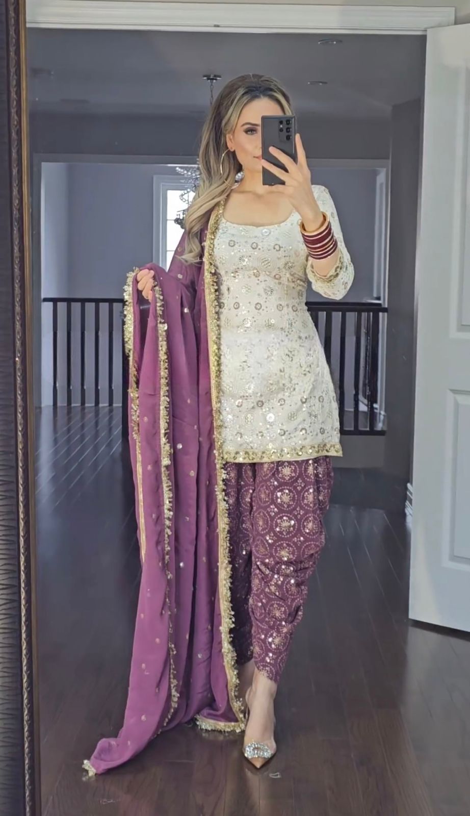 Captivating  Embroidery Sequence Work White Color Dhoti Suit