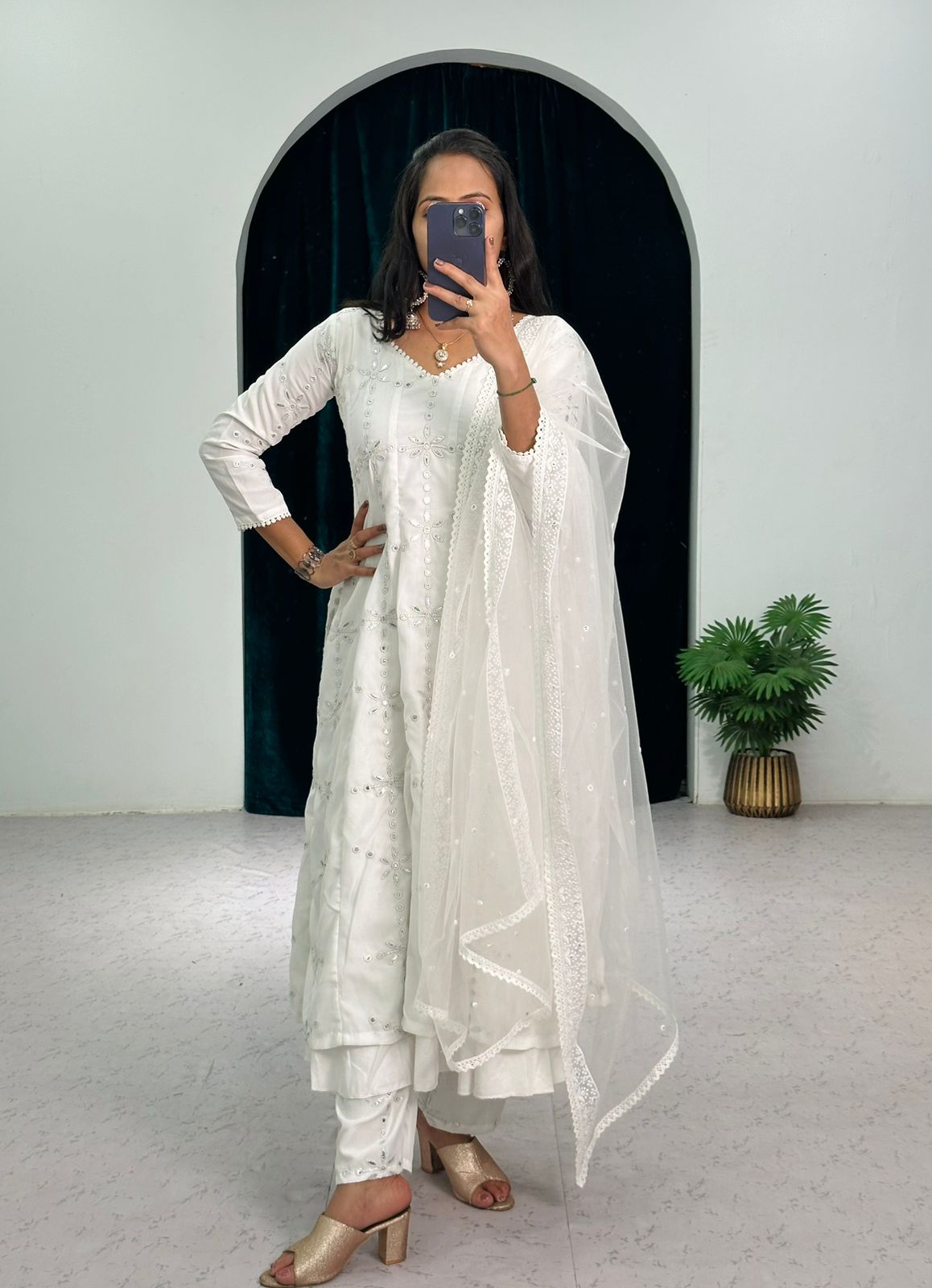 Fantastic Embroidery Work White Color Anarkali Suit