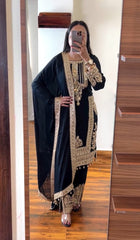 Charming Embroidery Sequence Codding Work Black Color Suit
