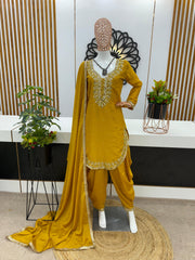 Stunning Embroidery Sequence Work Yellow Color Dhoti Suit