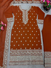 Delightful Embroidery Sequence Work Orange Color Anarkali Suit
