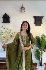 Delightful Embroidery Sequence Work Perrot Color Anarkali Suit