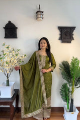 Delightful Embroidery Sequence Work Perrot Color Anarkali Suit