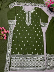 Delightful Embroidery Sequence Work Perrot Color Anarkali Suit