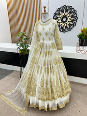 Heavy Embroidery Sequence Work White Color Lehenga Choli