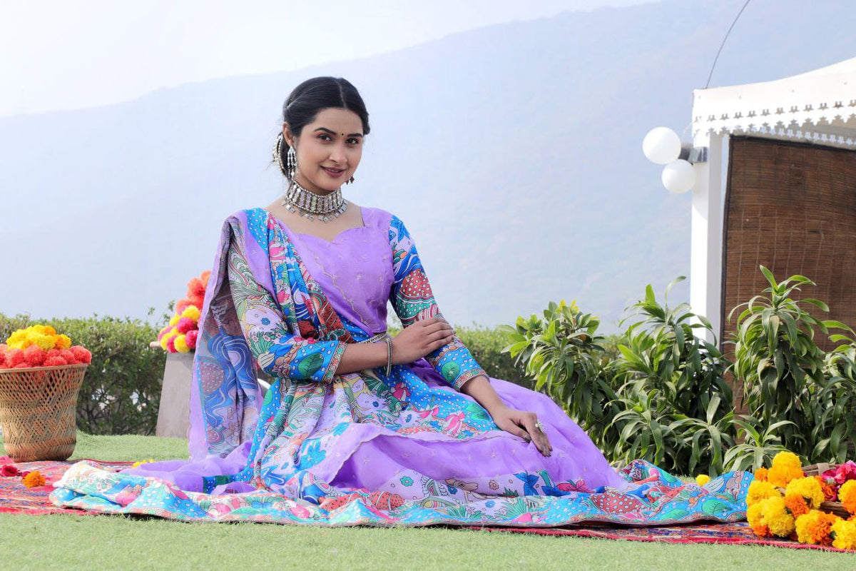 Preferable Digital Print Sky Blue Color Lehenga Choli