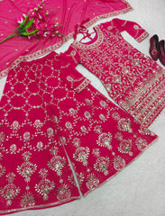 Luxuriant Embroidery Work Pink Color Sharara Suit