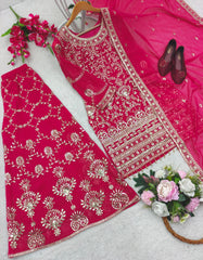 Luxuriant Embroidery Work Pink Color Sharara Suit
