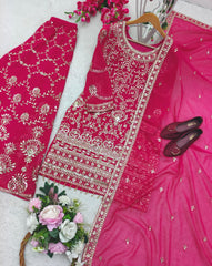 Luxuriant Embroidery Work Pink Color Sharara Suit