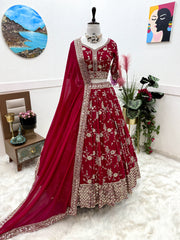 Captivating Embroidery Sequence Work Pink Color Lehenga Choli