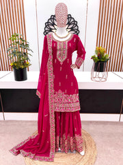 Mesmerizing  Embroidery Sequence Work Pink Color Sharara Suit
