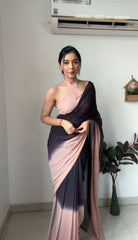 Charming Cream Color Satin Silk Ready To Wear Saree