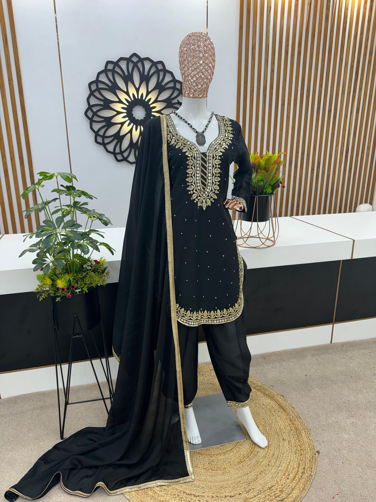 Stunning Embroidery Sequence Work Black Color Dhoti Suit