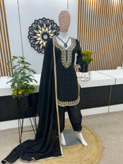 Stunning Embroidery Sequence Work Black Color Dhoti Suit