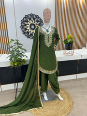 Stunning Embroidery Sequence Work Green Color Dhoti Suit