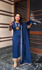 Glorious Blue Color Embroidered Work Anarkali Suit