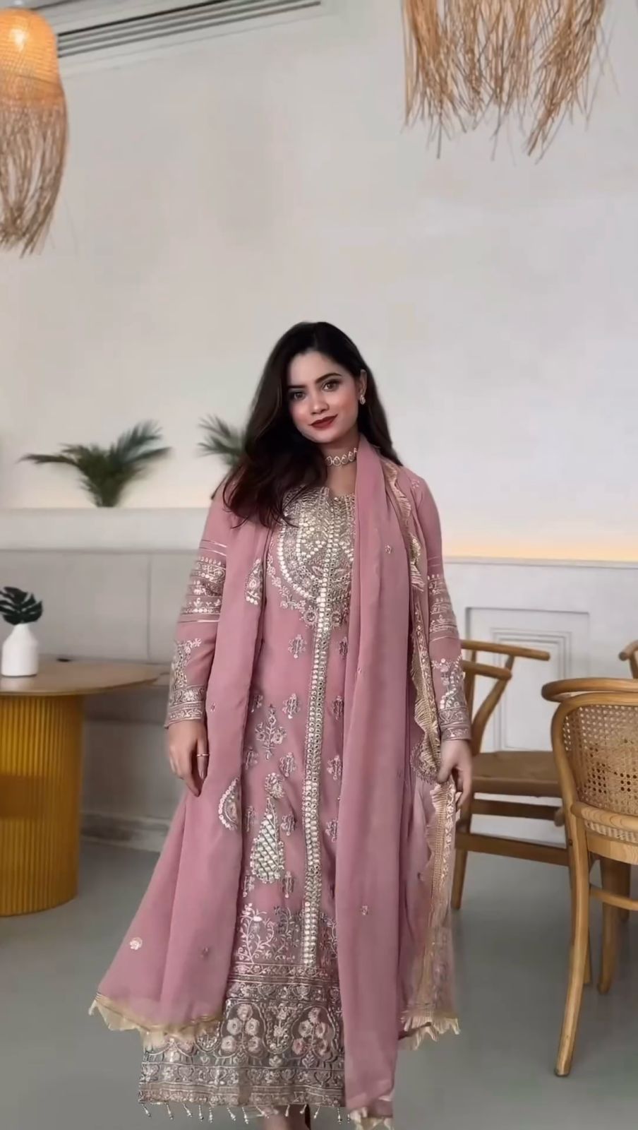 Demanding Embroidery Sequence Work Peach Color Anarkali Suit
