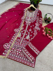 Demanding Embroidery Sequence Work Red Color Anarkali Suit
