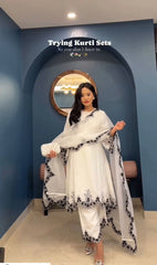 Daisy White Color Chine Stitched Work Anarkali Suit