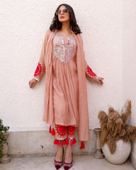 Blissful  Thread With Real Mirror Work Preach Color Anarkali Suit